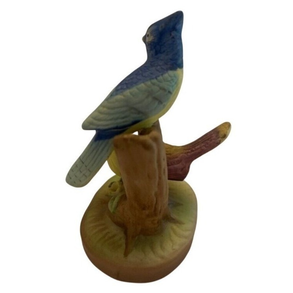 Vintage Blue Jay & Yellow Bird Perched On Tree Ceramic Figurine Decor 4" Germany - Picture 5 of 6